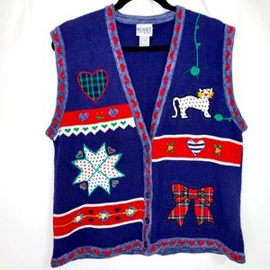 Vintage Koret City Blues Heart &Cat Sweater Vest